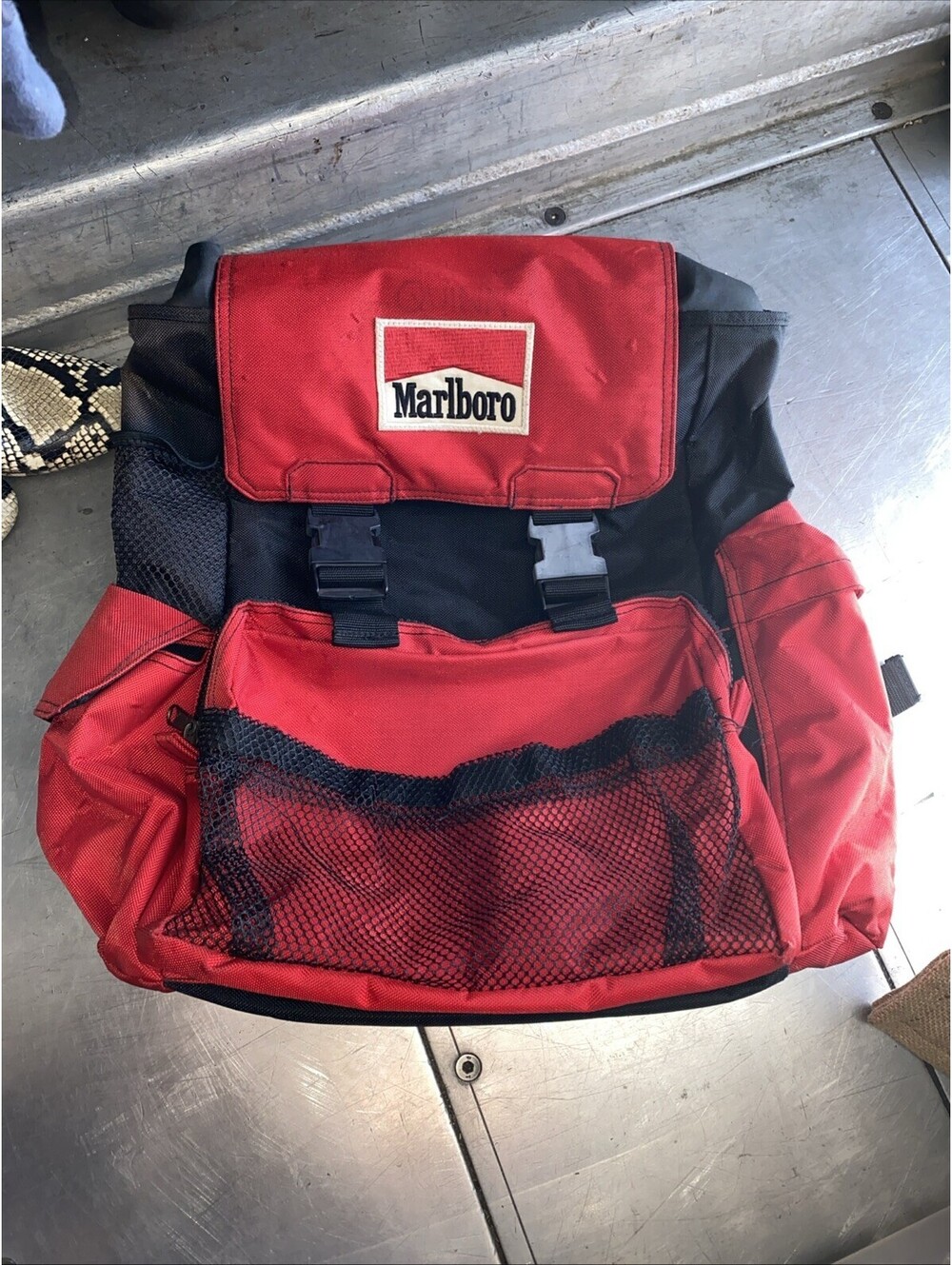 Vintage 1990s Marlboro Adventure Team Backpack Red Black Large Travel Bag